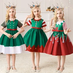 Young Kids Green Christmas Party Dress Girls Santa Claus Cosplay Dresses Girl Festival Carnival Costumes Children Flash Wear