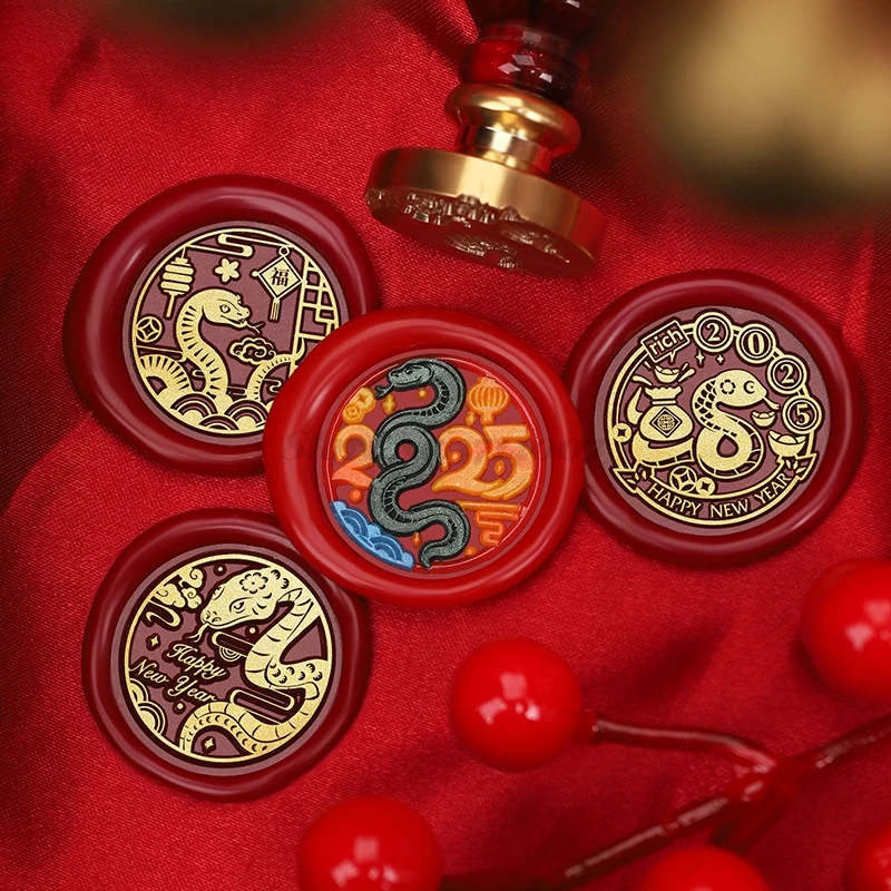 Wax Seal Chinese Zodiac Snake 2025 New Year Theme Fire Lacquer Stamp Copper Head Scrapbooking Envelope Invitations
