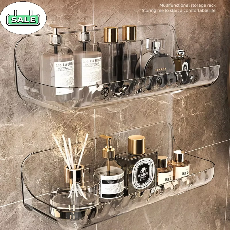 

Acrylic Bathroom Shelf No Drill Organizer Shower Storage Rack Washstand Cosmetic Storage Rack Wall Mounted Toilet Shampoo Holder