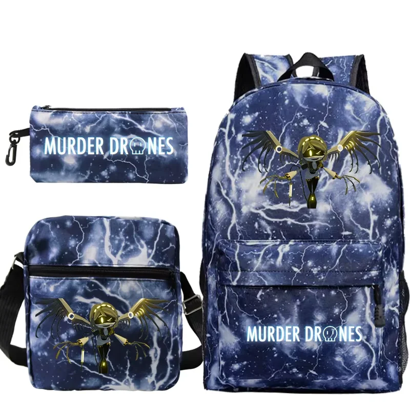 Galaxy Print 3Pcs Student Bag Set Cartoon Robot Figure Backpack Messenger Bag Pen Bag Kids Daily School Travel Daypack Teenager