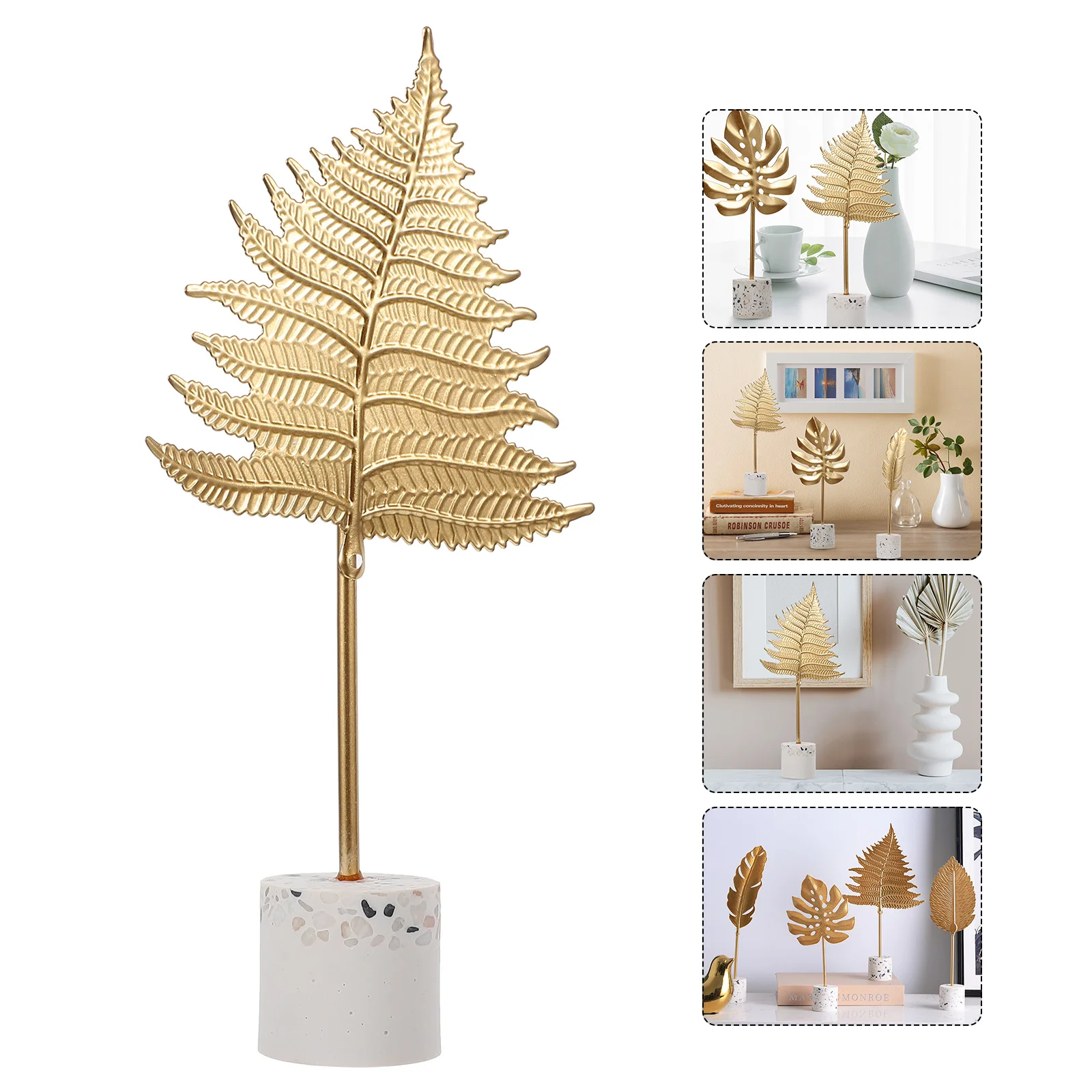 

4Pcs Desktop Ornament Electroplated Smooth Surface Decorative Fake Leaves Tabletop Decor Resin Terrazzo Base Party