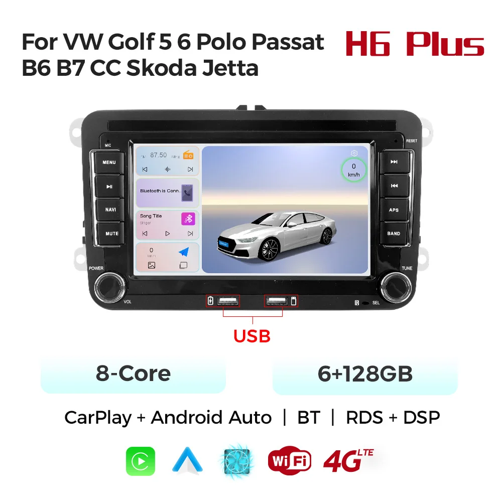 4core 8core 6+128GB Car Audio Music Player For VW Golf 5 6 Polo Passat B6 B7 CC Skoda Jetta With USB Port Car-play Auto