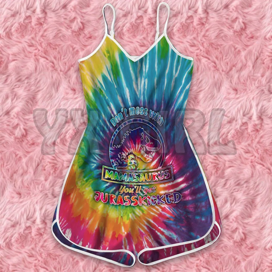 YX GIRL MAMASAURUS TIE DYE CUSTOM ROMPER  3D All Over Printed Rompers Summer Women's Bohemia Clothes