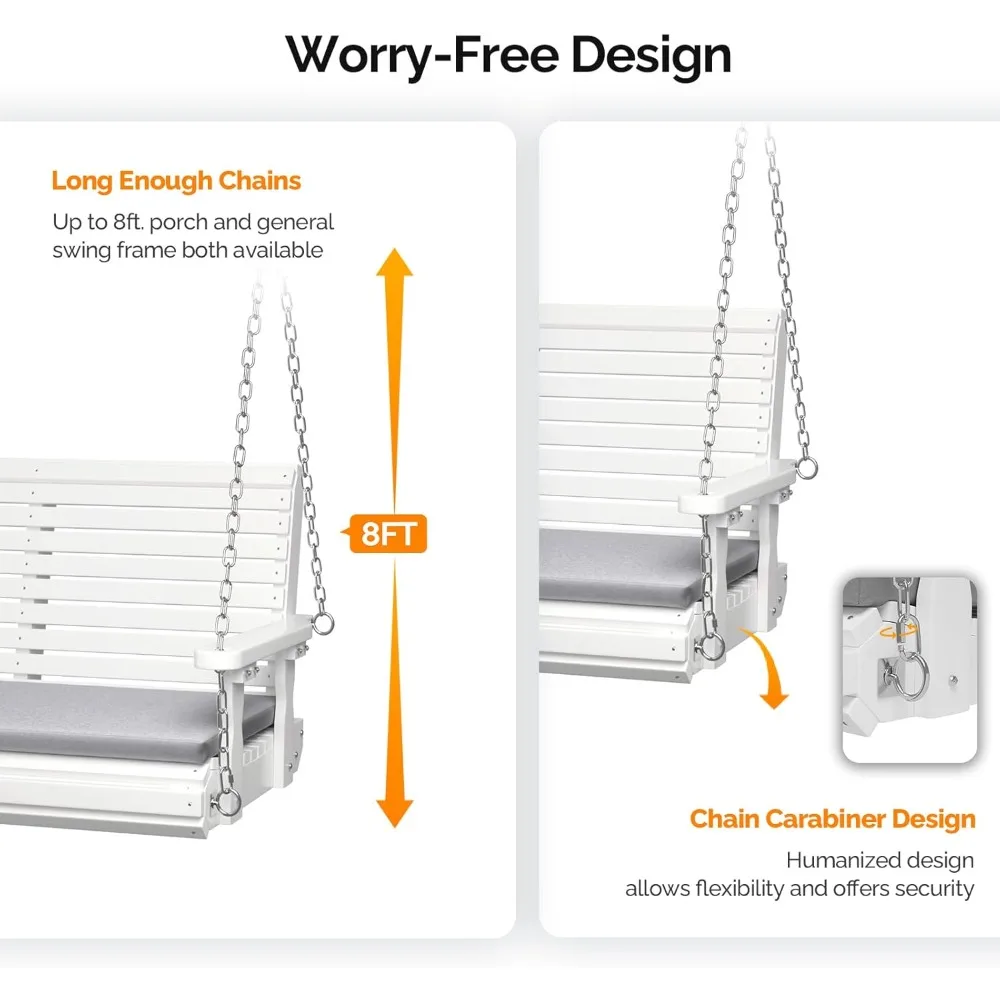 أرجوحة الشرفة الخشبية شديدة التحمل بوزن 880 رطلًا مع وسائد ومقعد معلق قابل للتعديل للفناء الخارجي