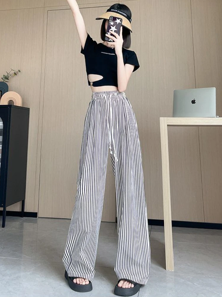 Casual Pants Women Classic Striped Daily Loose All-match Basic Korean Style Ladies Stylish Cozy Summer Trousers Simple Design