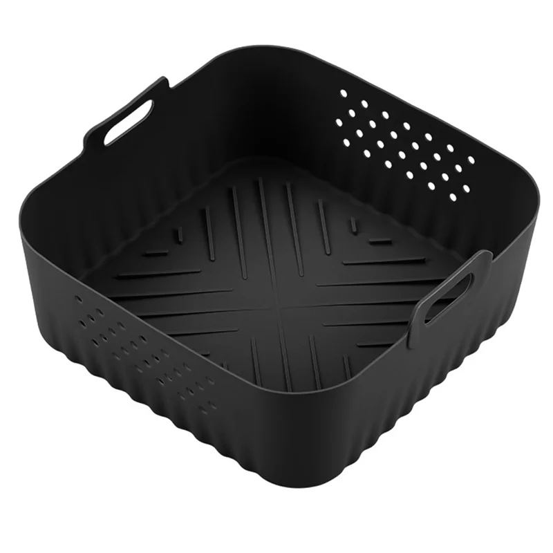 

A21F-Reusable Silicone Air Fryer Liners 20/23Cm Baking Tray Accessories For Corsori,Gourmia 5-8QT Airfryer Black