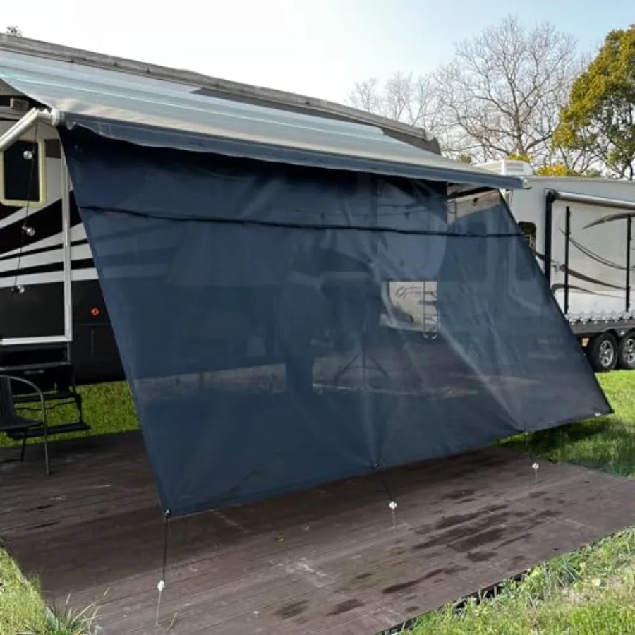 

RV awning sun shade screen for 10' awning, black mesh material, universal fit for trailer and camper, zipper closure, complete