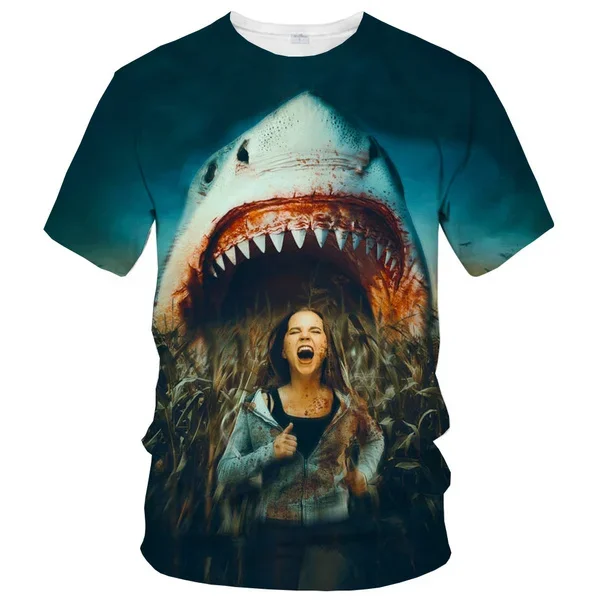 New Summer Fashion Slim T-shirt 3D Printing T-shirt 3D Shark Men\'s/women\'s  Short-sleeved Casual Round Neck Top Men\'s Clothing