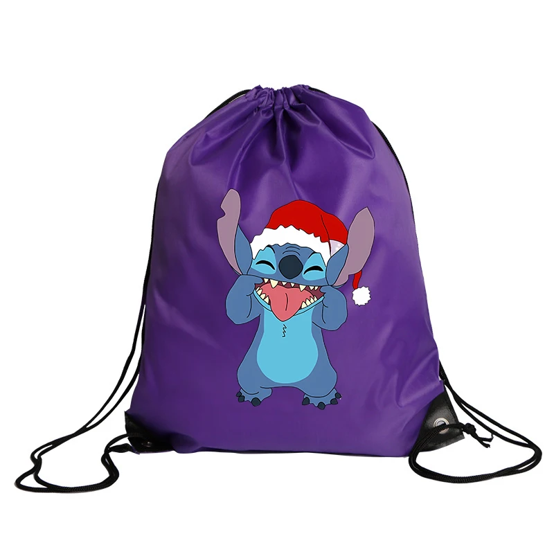 Stitch Watertight Shopping Knapsack Disney Tote Bag Drawstring Pockets Character Print Large Capacity Drawstring Bags Christmas