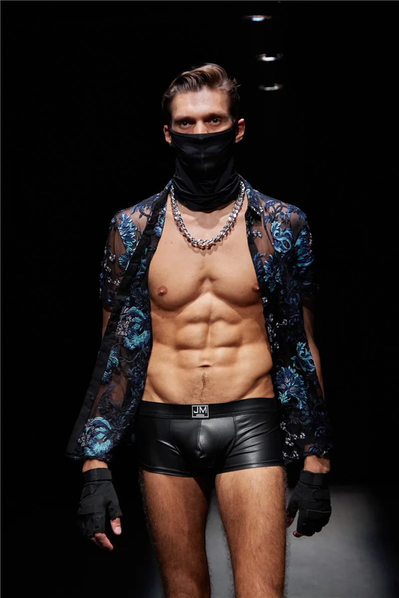 Mens Underwear Boxers Brief Sexy  Male Underwear PU Leather Underpants Man Swim Trunk Men Underwear Boxer Shorts