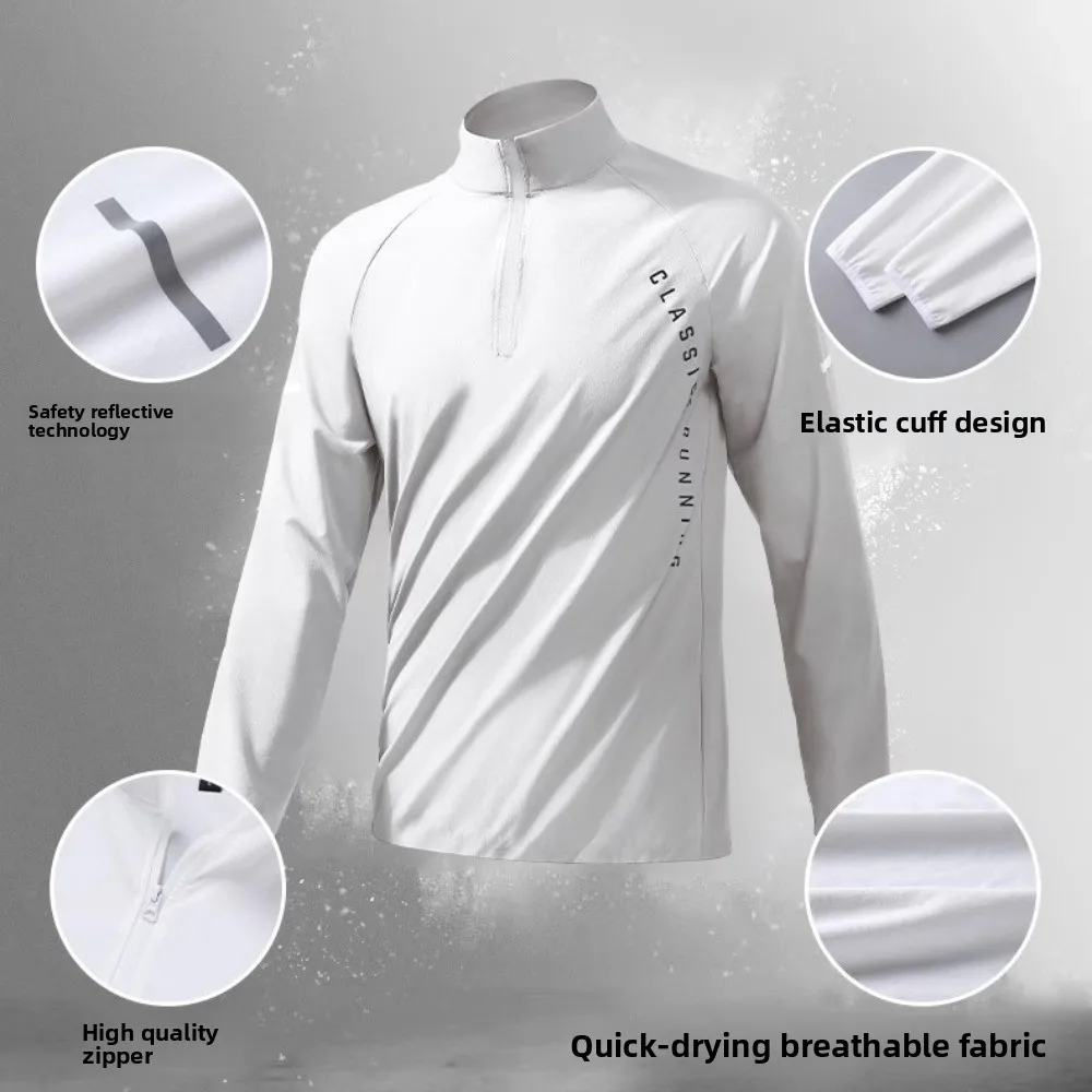تي شيرت للياقة البدنية للرجال بأكمام طويلة مع شريط عاكس ملابس رياضية قمصان رياضية للجري سريعة الجفاف تي شيرت رياضي للرجال #5