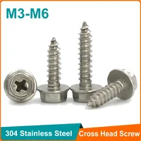 10-50 Uds 304 Acero inoxidable M3 M4 M5 M6 tornillo hexagonal Phillips autorroscante brida Hexagonal cruzada tornillos de cabeza cruzada clavo de madera