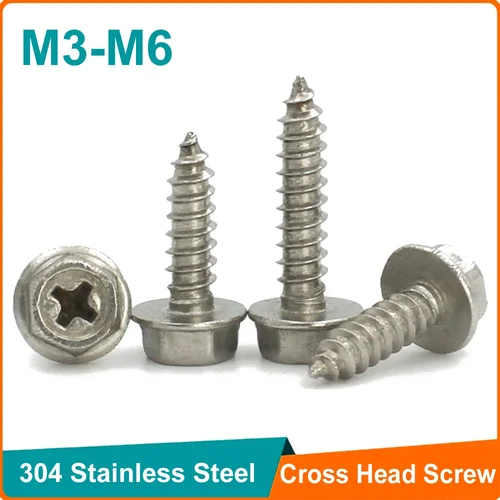 10-50 Uds 304 Acero inoxidable M3 M4 M5 M6 tornillo hexagonal Phillips autorroscante brida Hexagonal cruzada tornillos de cabeza cruzada clavo de madera