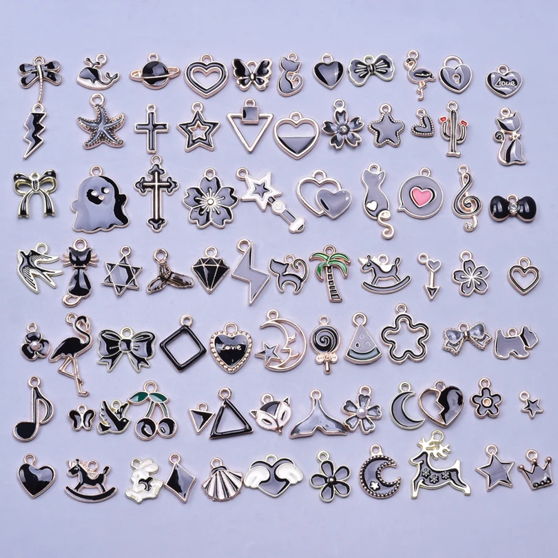 Mixed Black Enamel Charm Animal Moon Cat Mulitstyle Alloy Pendant Charm For Jewelry Making DIY Craft Bracelets Earring Material