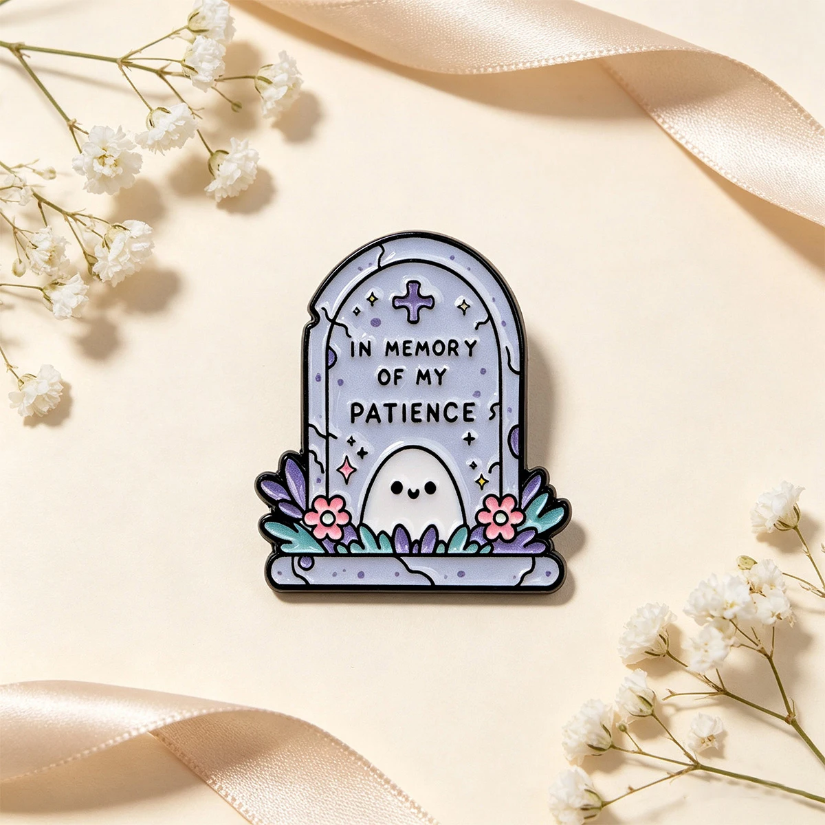 IN MEMORY OF MY PATIENCE Enamel Pin Cute Ghost Brooch Lapel Pins Badge Clothing Accessories Fashion Jewelry Friends Gifts
