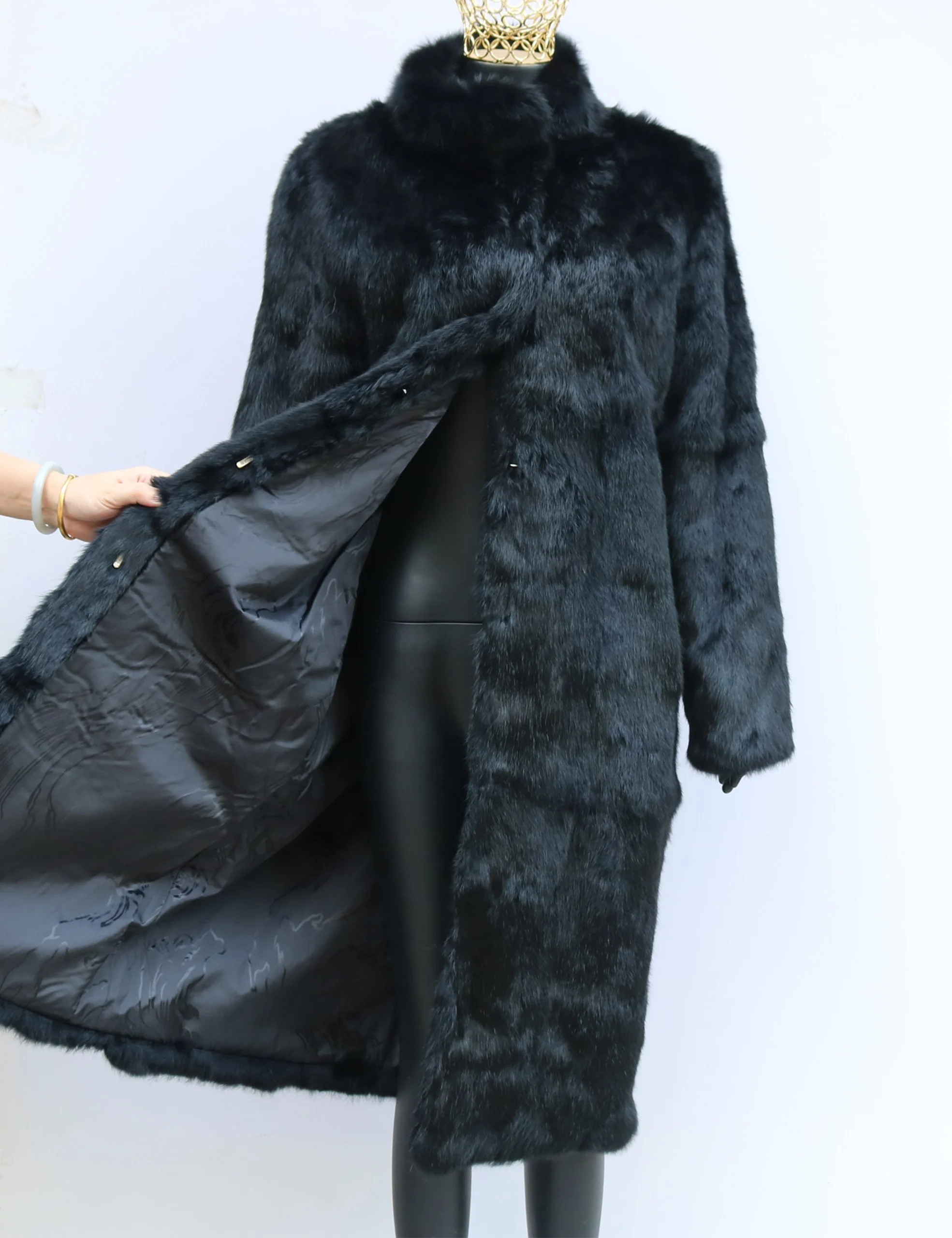 Real Genuine Rabbit Fur Coat Women Full Pelt Real Rabbit Fur Jacket Fashion Fur Mandarin Collar Streetwear 2025 New