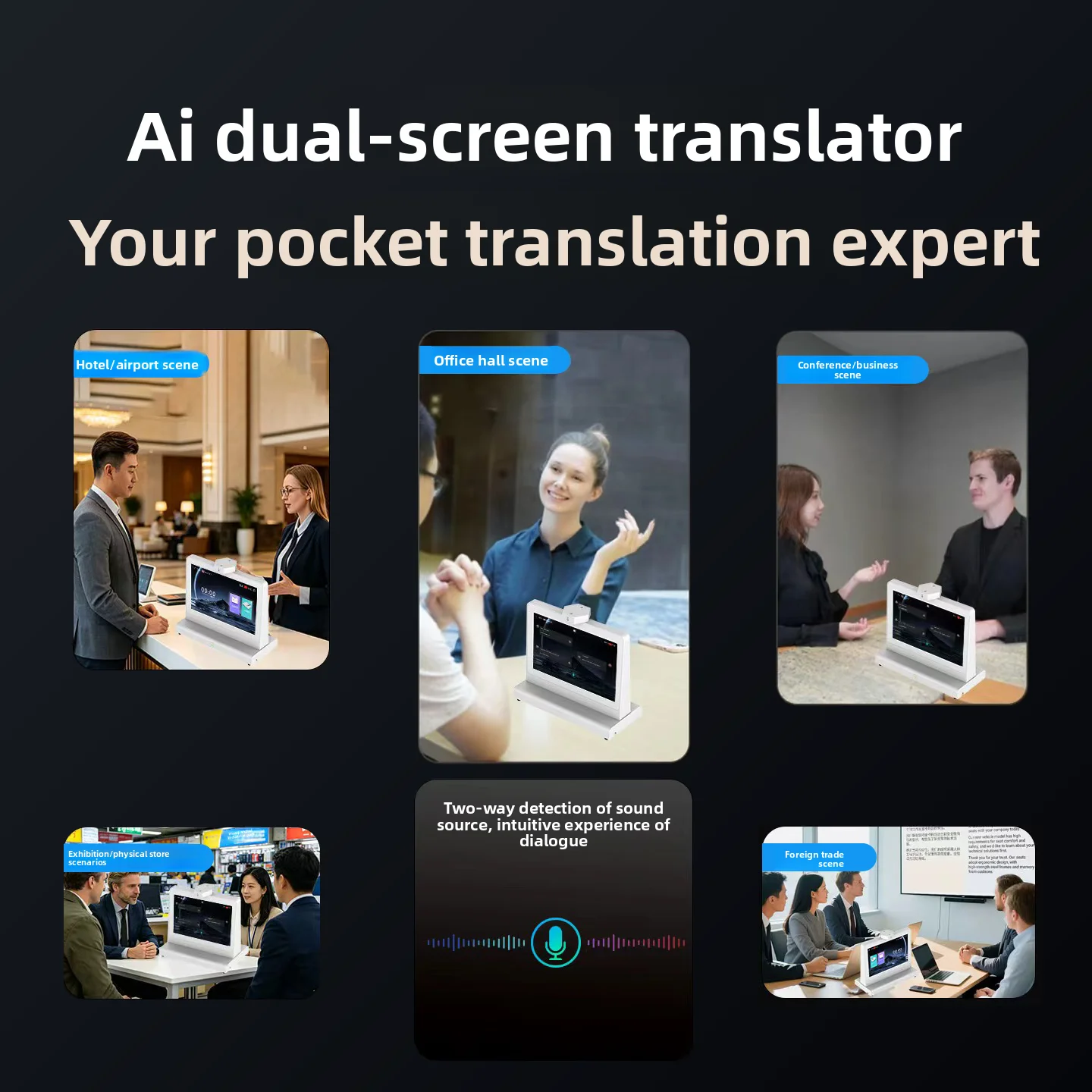 AI Smart Dual Screen Translator, Simultaneous Interpreter, Real-Time Multi-Language Conversation For Hotel Meeting&Foreign Trade