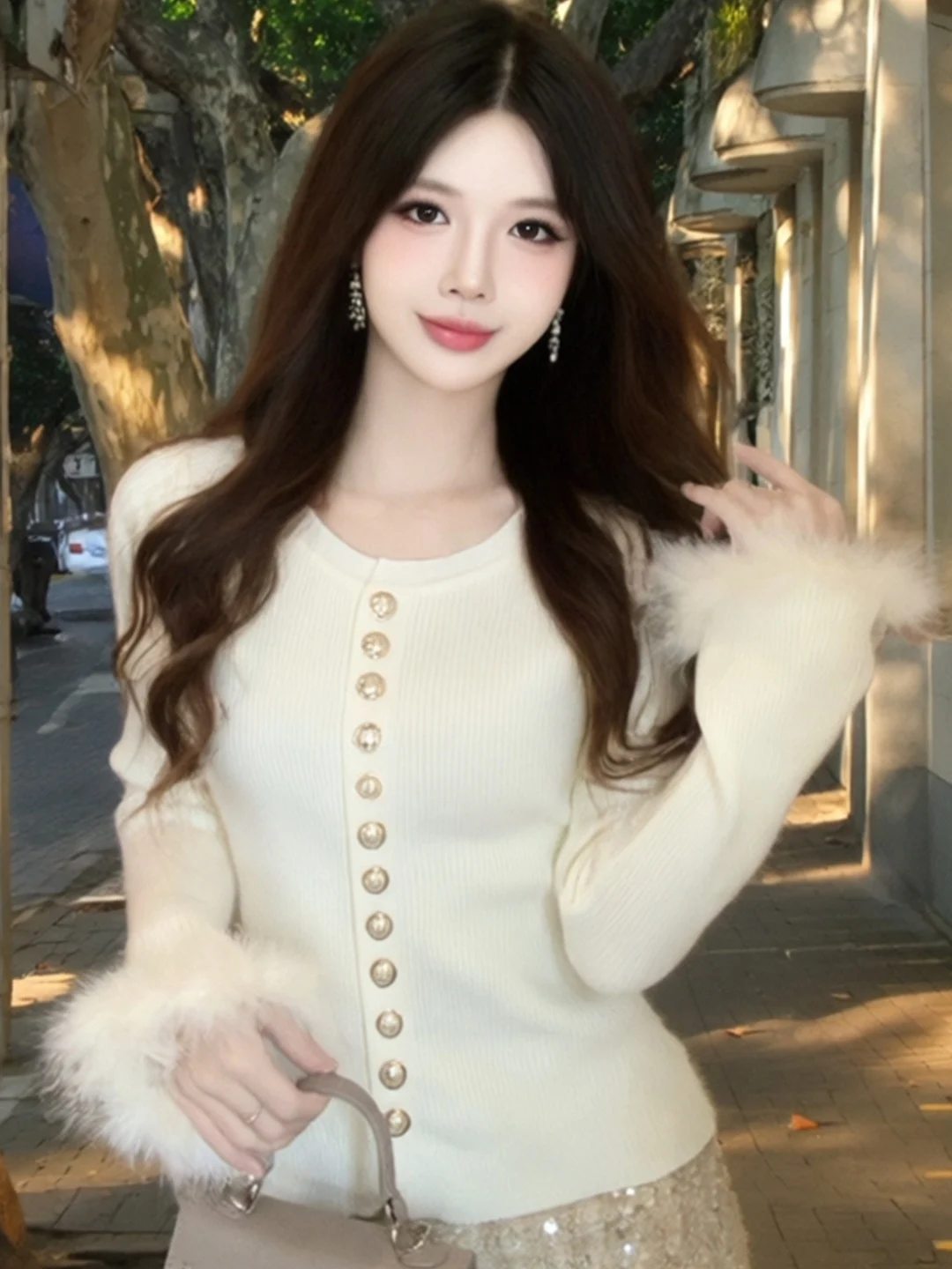 

Stylish Korean Design Knitted Cardigan Women's Autumn Winter New Fashion Slim Fit Top Fluffy Sleeve Opening All Match