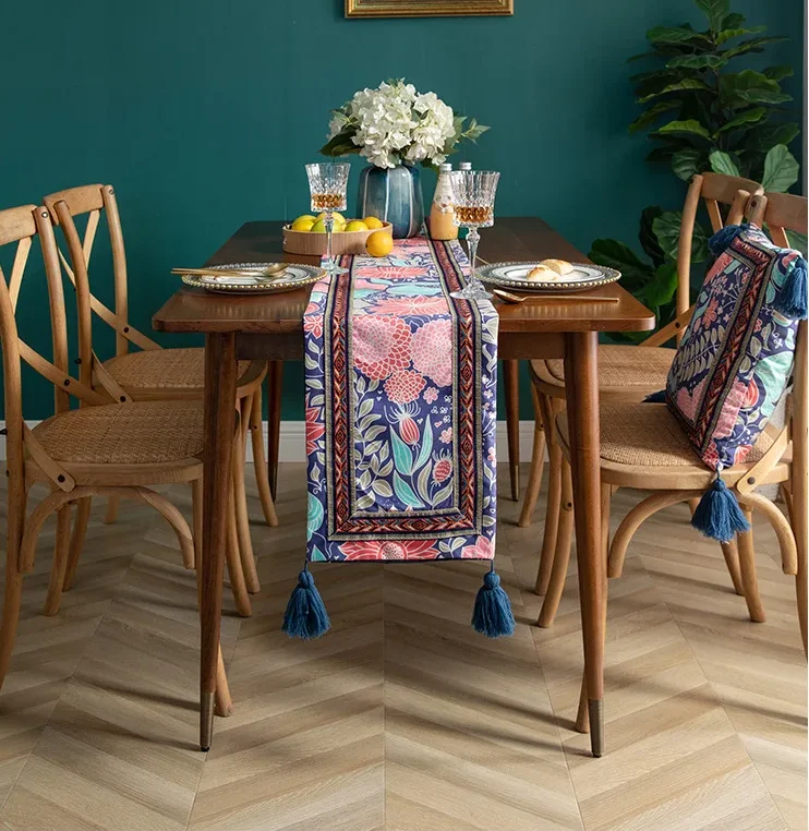 

Nordic Light Luxury Table Runners Embroidered Floral Colorful Rectangular Table Covers Home Living Room Decoration Table Flag