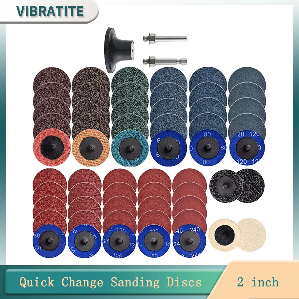 

2-дюймовые быстросменные шлифовальные диски 50 мм, 62 шт. с держателями 1/4 дюйма, шлифовальная машина для поверхностного кондиционирования, заусенцев, удаления ржавчины и краски ﻿