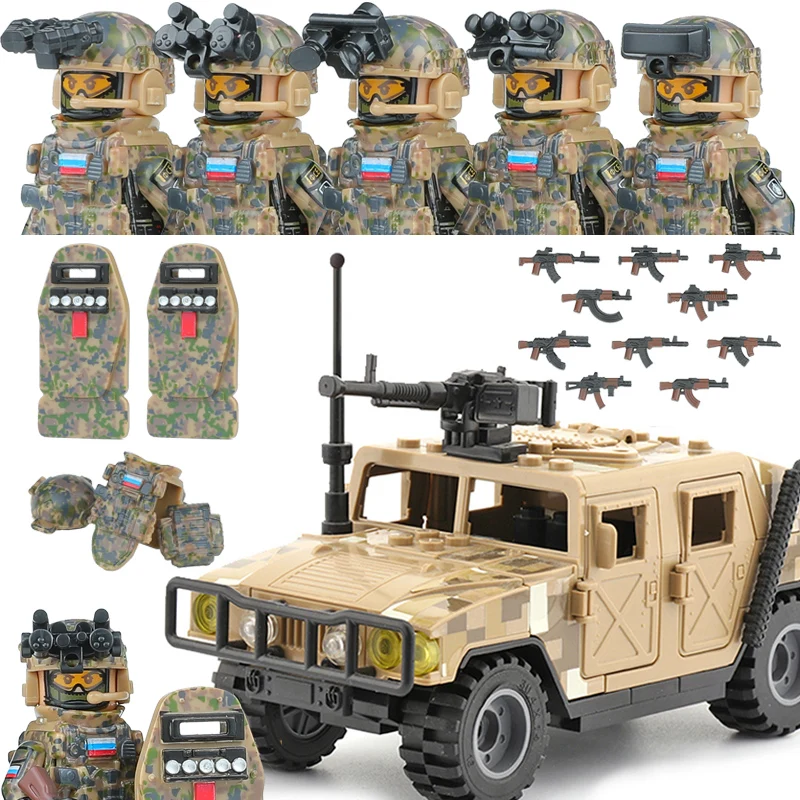 Military Soldier Russia Alpha Special Forces Building Blocks Army Figures Camouflage Commando Combat Uniform Weapons Bricks Toys