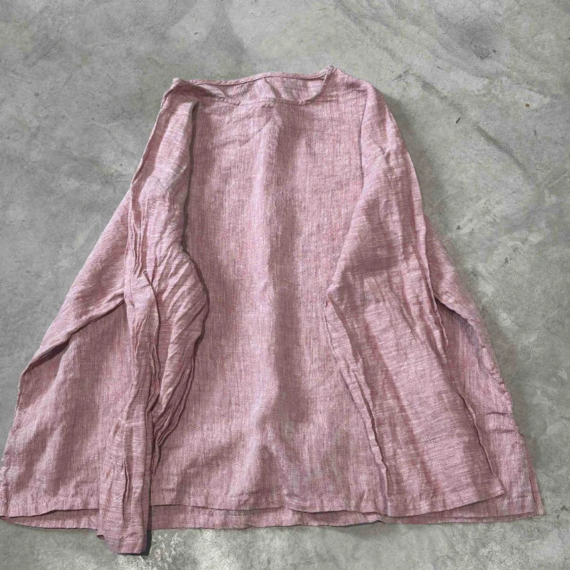 Spring Arts Style Women Long Sleeve Yarn-dyed Linen Vintage Pullover Top Loose Casual Tee Shirt Femme T-Shirts Good Quality