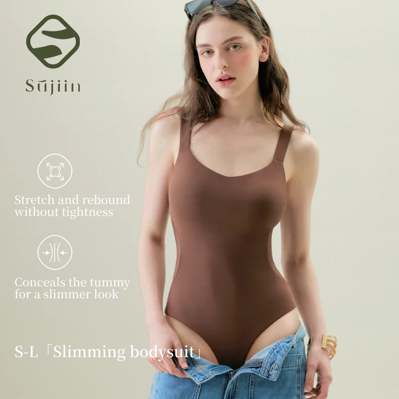SUJIIN 2026 Sexy Bodysuit Women Summer Black Solid Sleeveless Bodycon Seamless Body Shaping Jumpsuits Female Clothing XS002