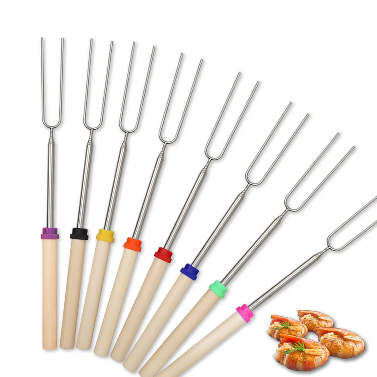 5/8/12Pcs Telescopic BBQ Skewers Adjustable Stainless Steel Roasting Forks for Campfire Grilling Hot Dog