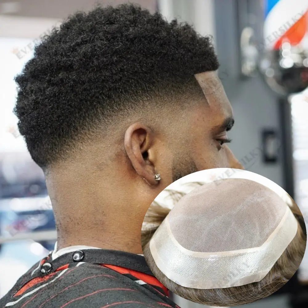 

Male Hair Prosthesis 6mm Afro Kinky Curly Men's Wig Breathable Toupee For Men Durable Mono PU Base 100% Natural Human Hair wigs