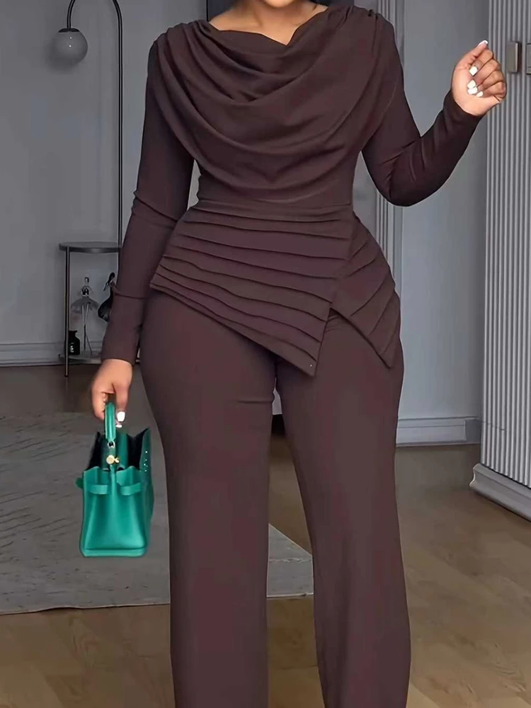 

Модный лоскутный прямой комбинезон с ворсовым вырезом, повседневный асимметричный тонкий комбинезон с длинными рукавами, женские элегантные драпированные однотонные комбинезоны