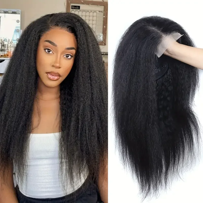 

Transparent Swiss Lace Yaki Kinky Straight 360 Lace Front Wig Pre Plucked Brazilian Remy Lace Human Hair Wigs for Black Women