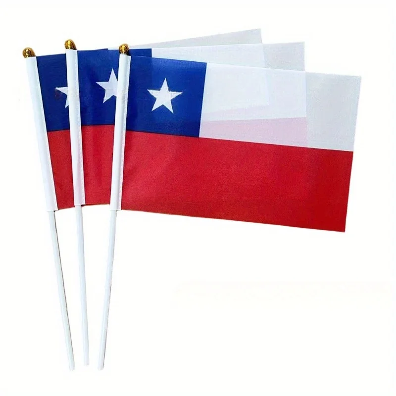 

10pcs/20pcs/50pcs Patriotic Chilean Flag Small Handheld Chilean Flags with Plastic Poles | Patriotic Decor, Events, Parades