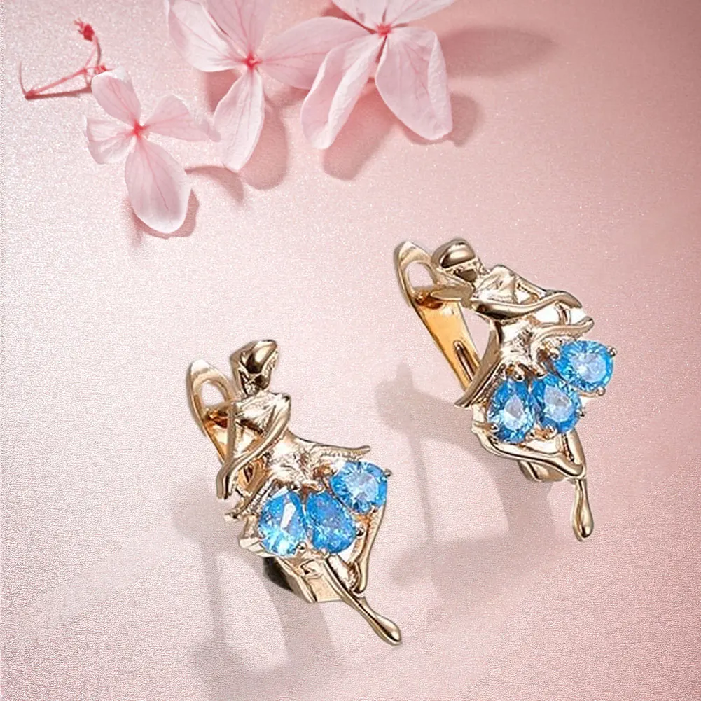 UMCHO Copper water drop shaped Rose Gold Color blue Zircon ballerina Earrings with superior sense