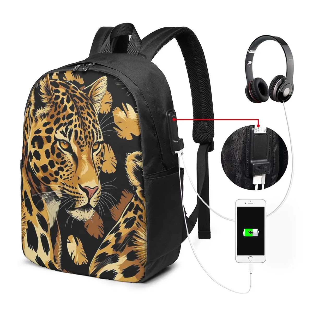 Golden Leopard Wild Print Backpack Travel Notebook Bag Computer College Student School Bag Laptop Shoulder Bags for Men Women