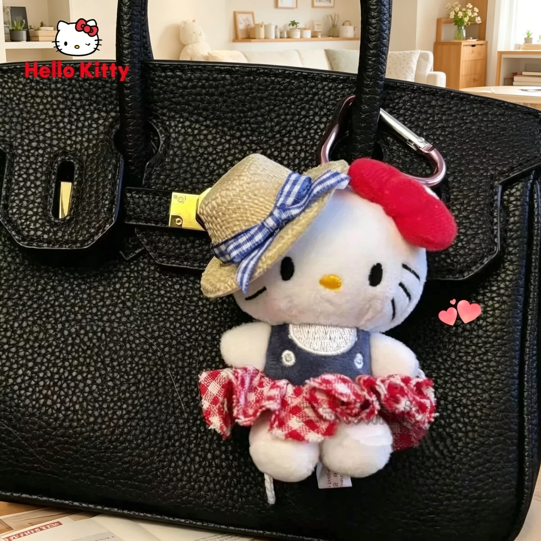

New Lovely Anime HelloKitty Cat Keychain Anime Cartoon KT Cat Plush Hanging Key Chain Backpack Decoration Pendant Girl Gifts
