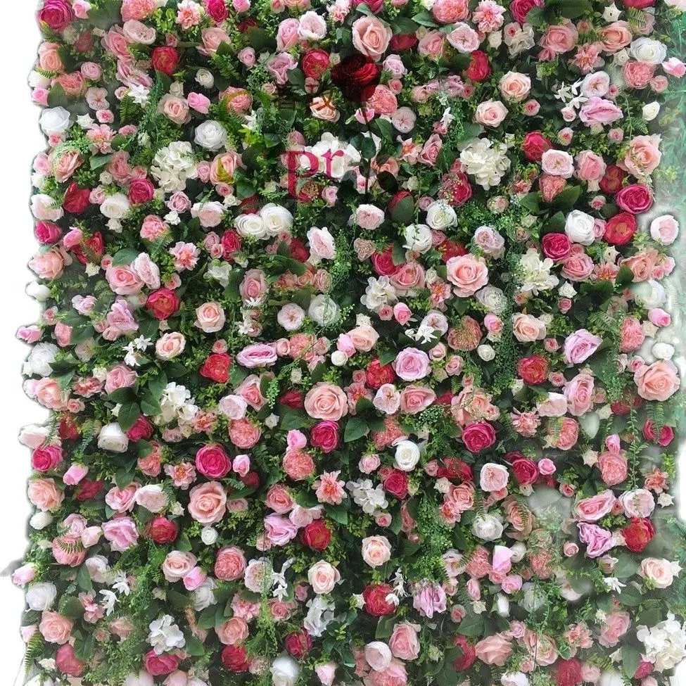 SPR China Manufacturer Decorative White Blush Pink Rose Wall Rolled Up Artificial Flower Backdrop Stand Wedding