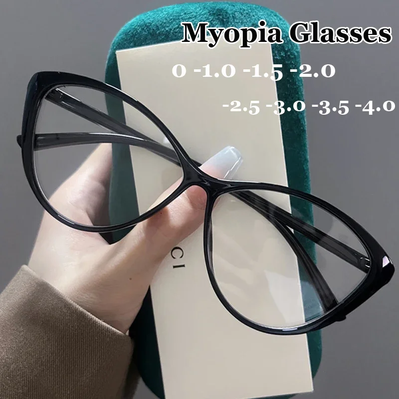 

New Vintage Cat Eye Anti-Blue Light Myopia Glasses Fashion Square Minus Eyeglasses Retro Triangle Frame Transparent Eyewear