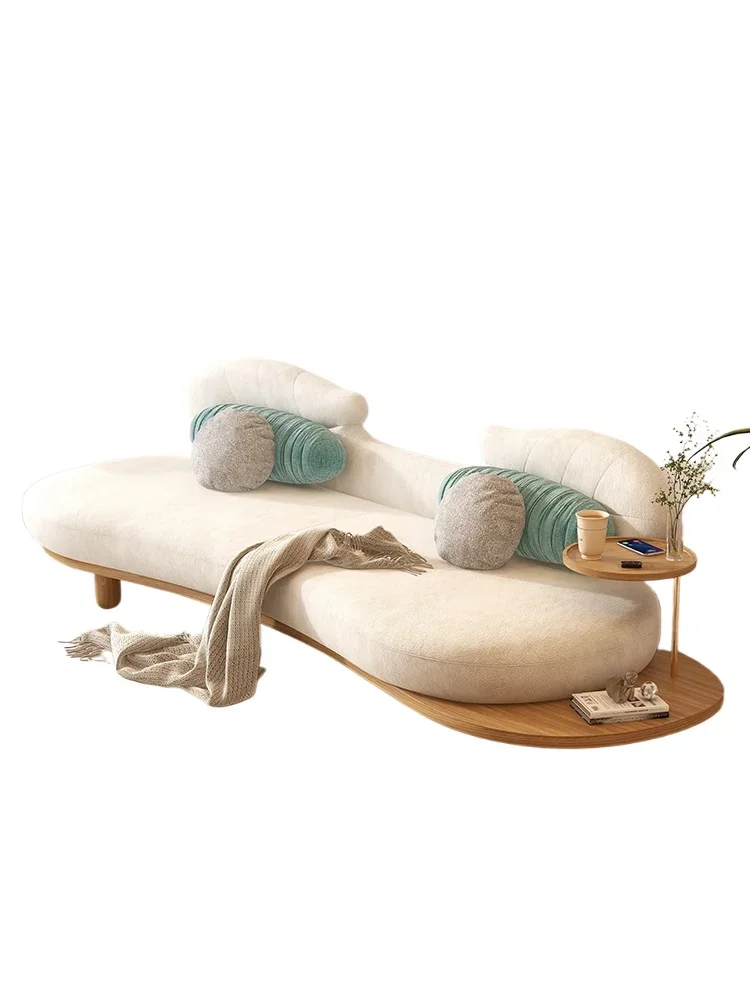 

Moon curved sofa Japanese living room simple modern small apartment removable washable teddy velvet Nordic log cream style