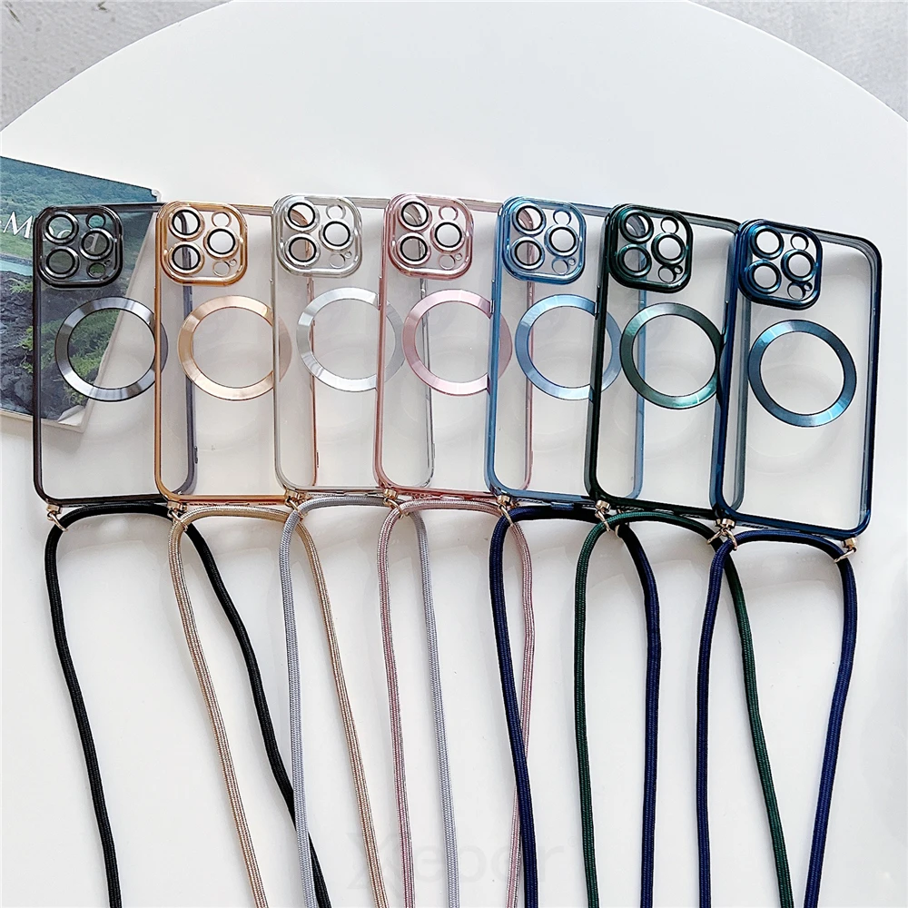 Transparente magnetische Hülle für Magsafe Wireless Charge für iPhone 17 18 Pro Max 16 15 14 12 13 mit Umhängekette und Halsband. – Detail 1