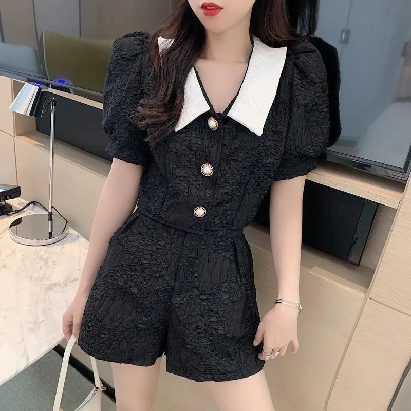 Women\'s Short Sets 2 Pieces Office White Female Shorts Korean Style Vacation Outfits Woman 2024 Tailor Fashion Complete Two Kit