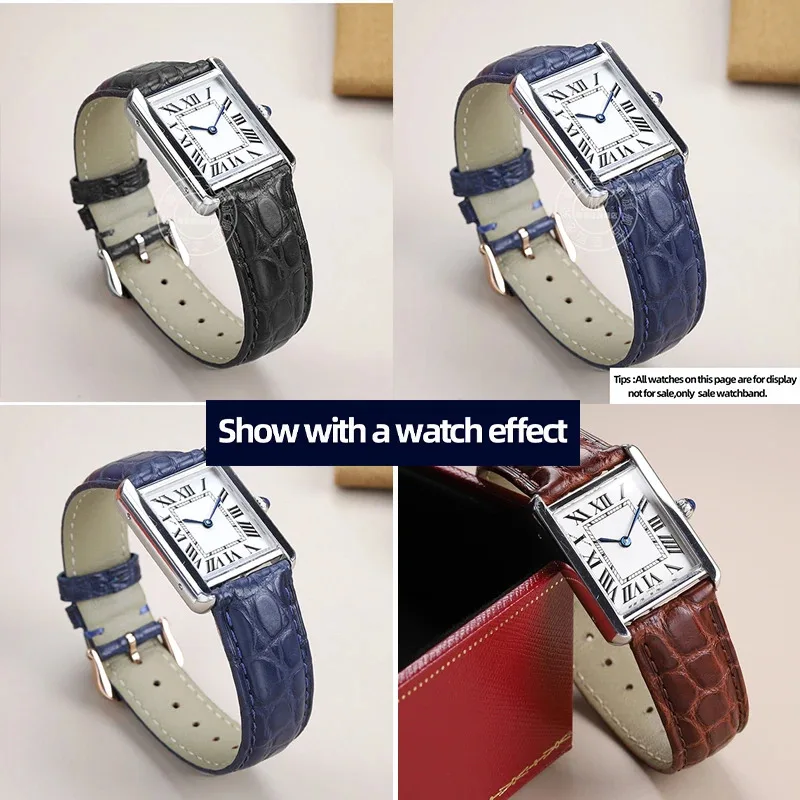 سوار جلد التمساح لـ CARTIER Tank CLÉ DETank مفتاح جلد ساعة 16 مم 17 مم 18 مم 19 مم 20 مم 21 مم 22 مم حزام ساعة
