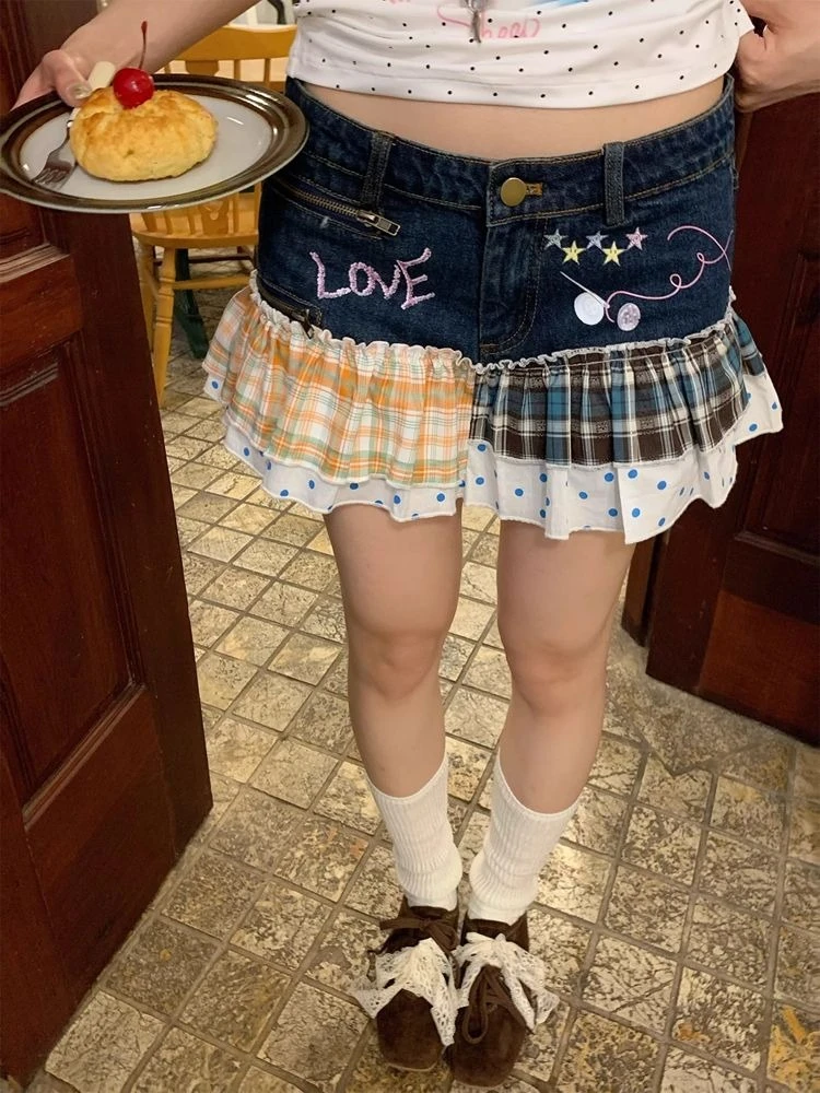 American Vintage Y2K High Waist Denim Mini Skirt Harajuku Retro Streetwear Casual Fashion Short Skirt For Young Trendy Ladies
