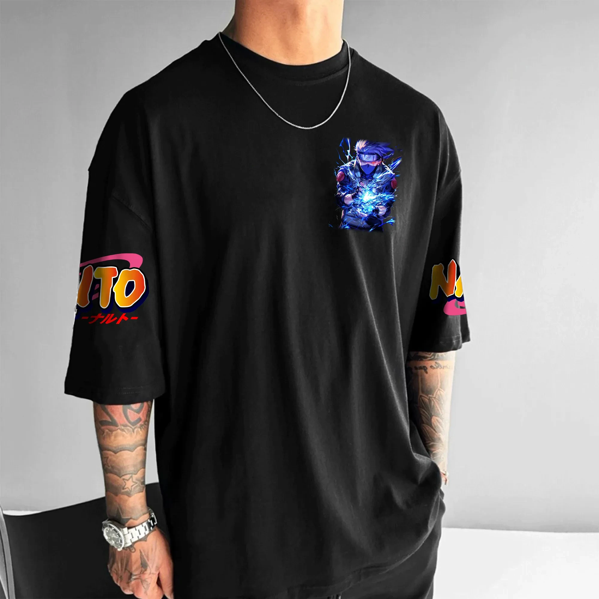 تي شيرت Naruto Series مطبوع ثلاثي الأبعاد بتصميم رائع عتيق خارج الكتف لكل من البالغين والأطفال، مناسب لكل من الجنسين