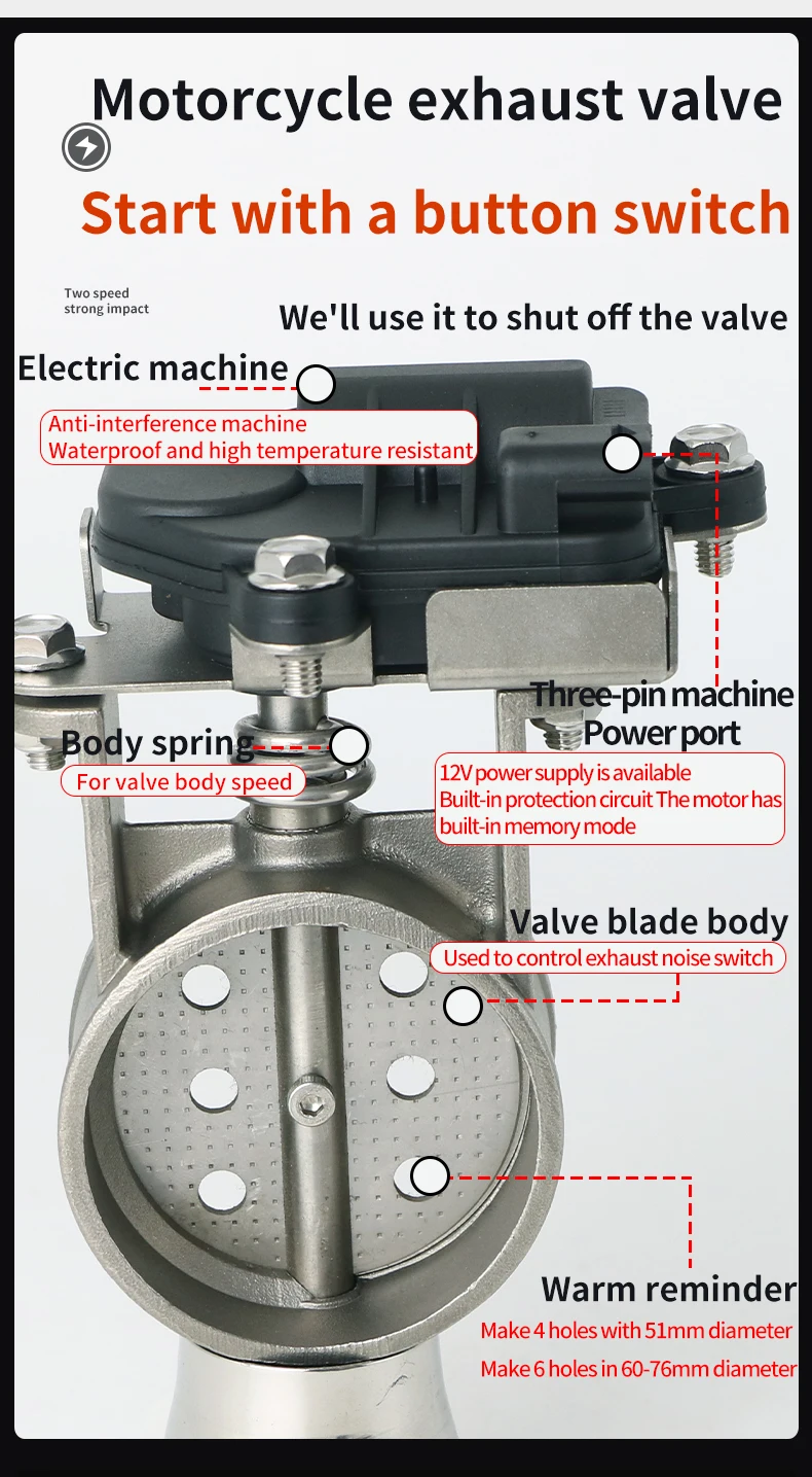 Auspuff Motorrad Auspuffrohr System Lokomotive Sound Modifizierte Edelstahl Ventil Elektronische Schalter Taste Steuerung 51/60/63mm Durchmesser – Detail 4