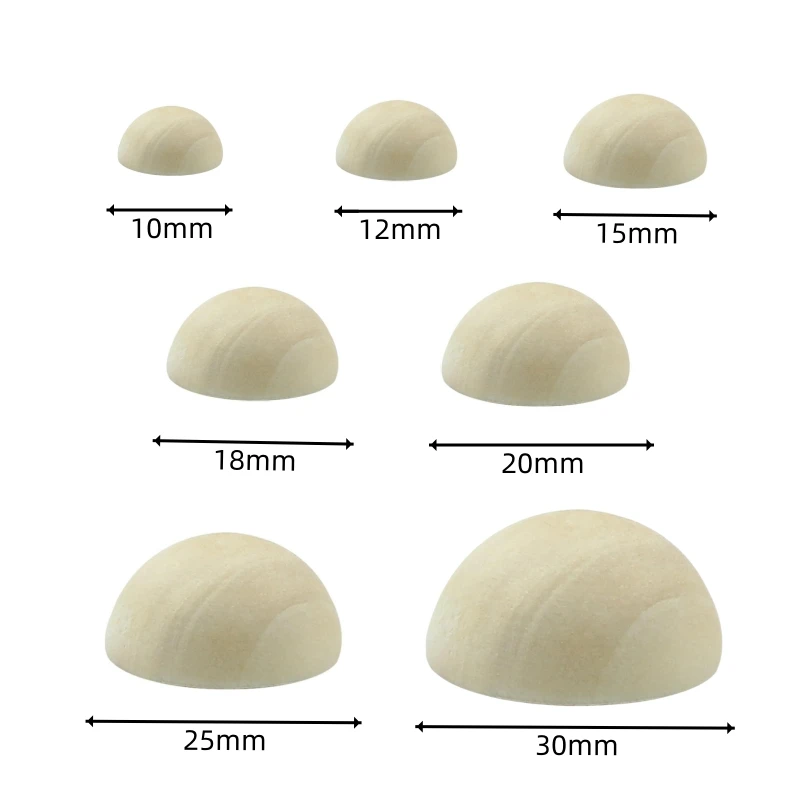 10-30mm Natürliche Halbe Holzperlen Unbehandelte Gespaltene Holzkugeln für DIY-Bastelarbeiten Kinderkunstzubehör Heimdekoration – Detail 2