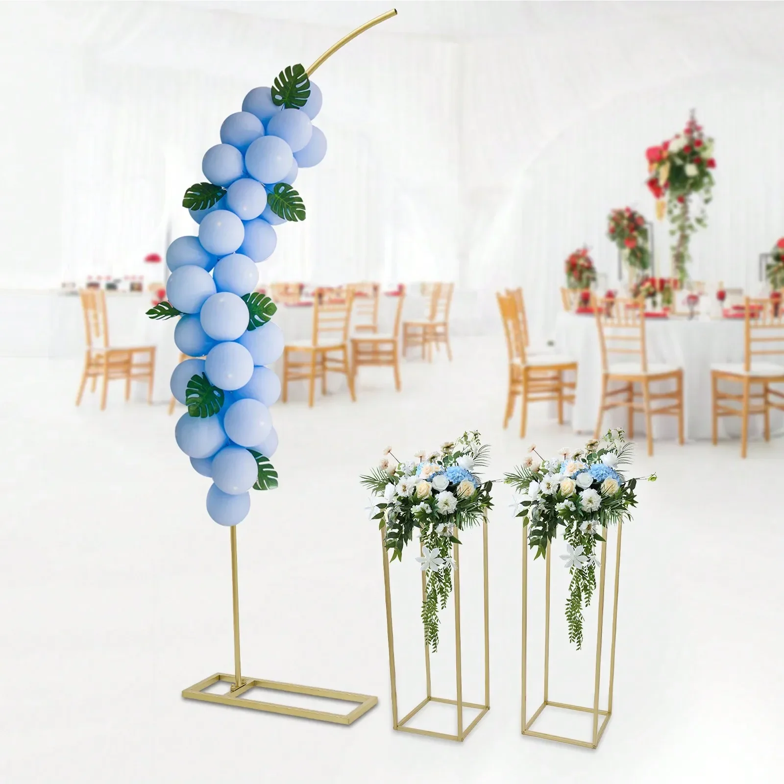 

Ballon Arch Stand And 2 Wedding Flower Stands, Arch Backdrop Stand For Parties Party Favors Room Decor Bride