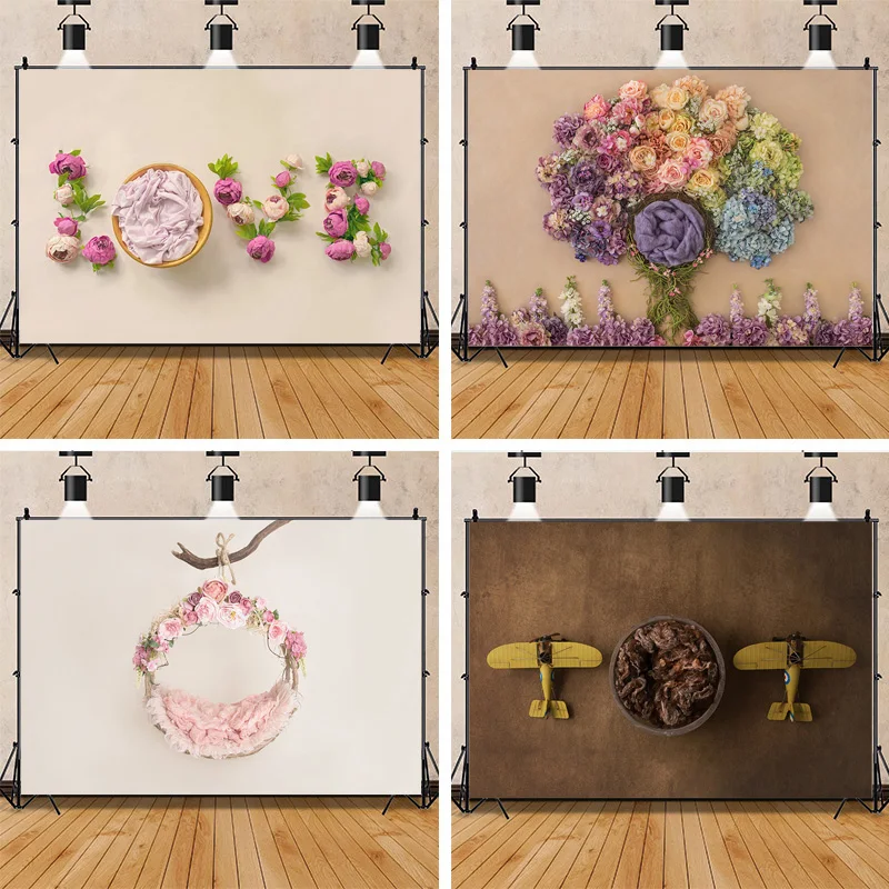 

SHUOZHIKE Neonatal Portrait Photography Background Flowers Swing Birthday Art Background Baby Photo Gallery Props BG-01