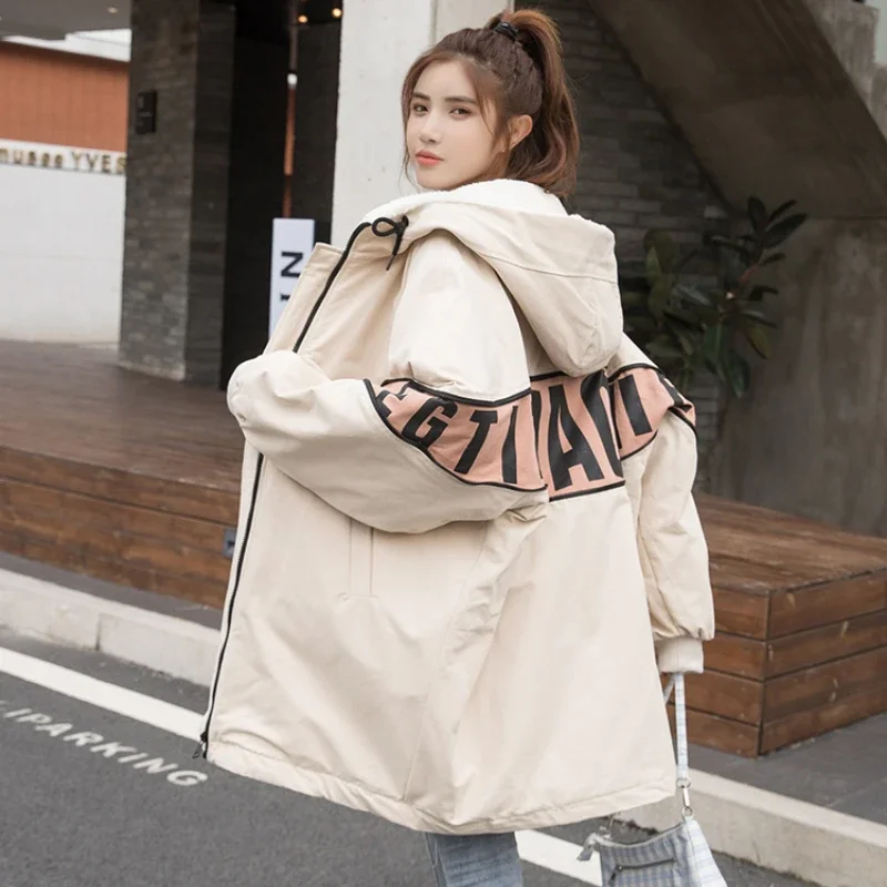 2022 Winter Bomber Jacket Women's Parkas Hooded Down Cotton Padded Coats Hip Hop Cotton Jackets Casual Thick Parka Warm Outwear