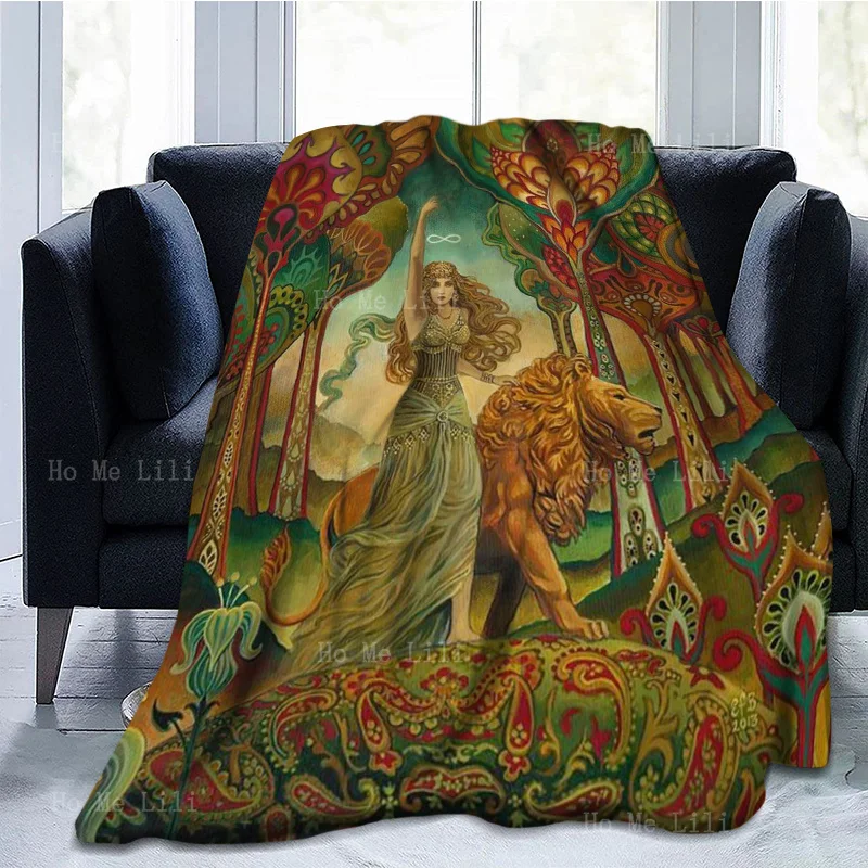 Strength Tarot Goddess Psychedelic Art Nouveau Print Pagan Mythology Personalized Blanket Flannel Suitable For All Seasons