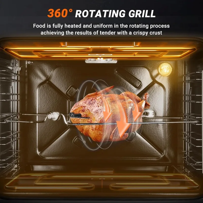 AMZCHEF 24" Single Wall Oven, 2.65 Cu.ft. Built-in Electric Wall Oven with 5 Cooking Functions, 360° ROTATING ROTISSERIE, 2200W